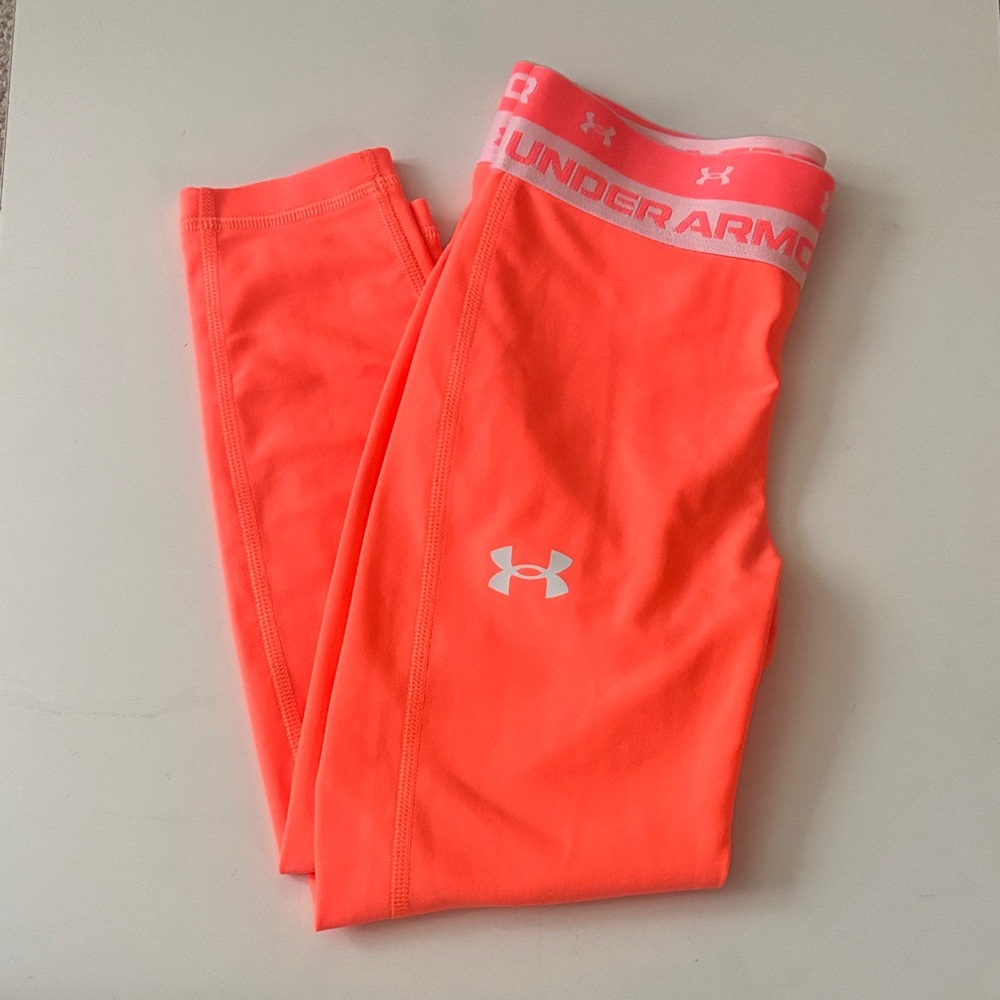 Under Armour HeatGear Kids Neon Coral 3/4 Leggings